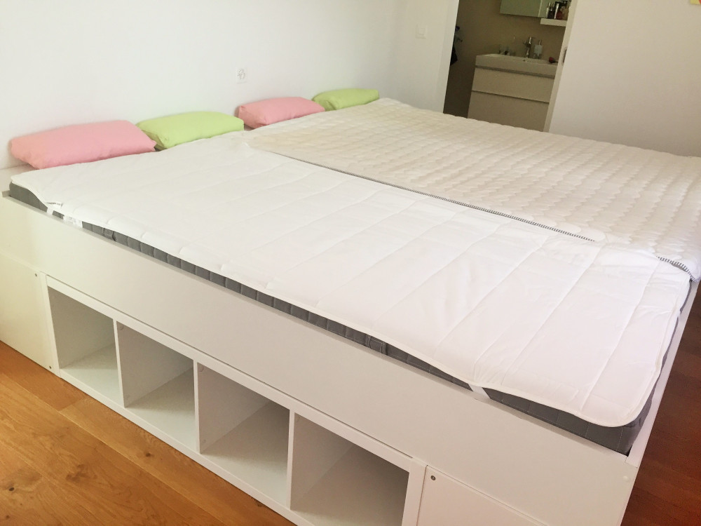 Bett selber bauen mit Ikea Kallax Regalen. Ich habe eine Anleitung