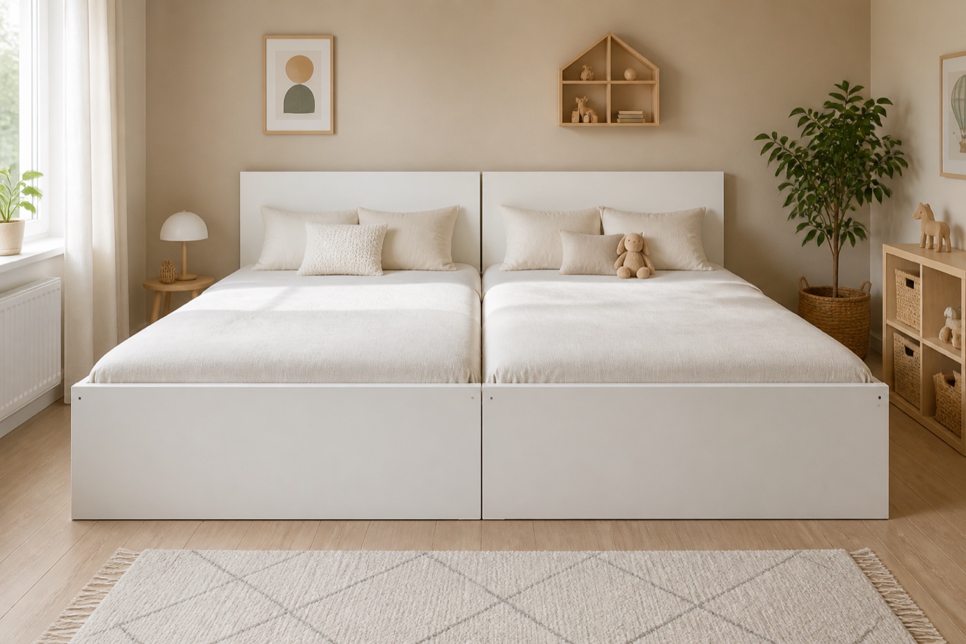 IKEA MALM Familienbett aus zwei zusammengeschobenen Bettgestellen